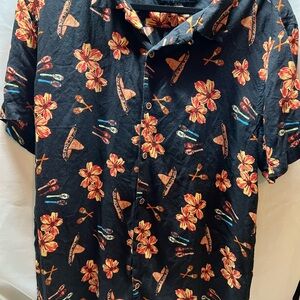 MBX PREMIUM GOODS Casual Black and Red Button Down Shirt Resort Wear Beach